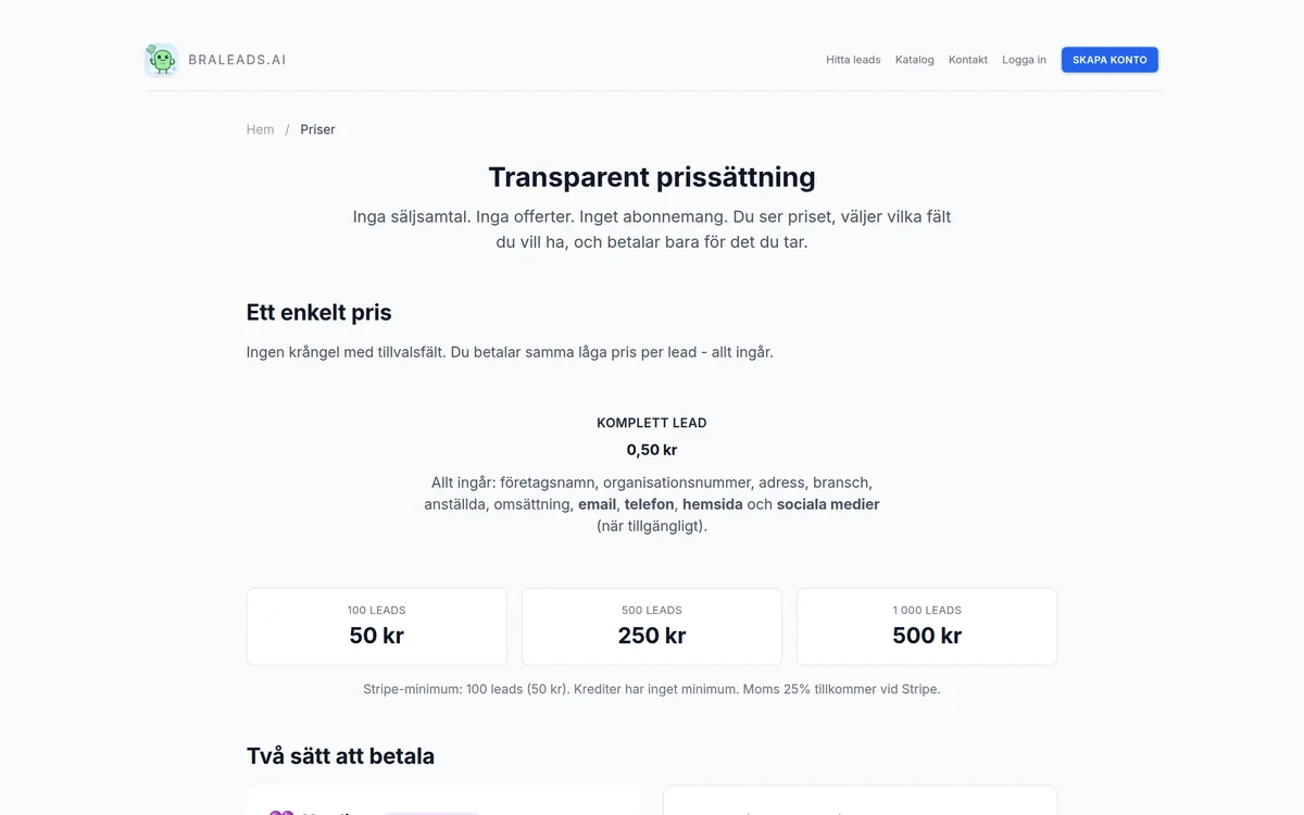 Transparent prissättning per lead