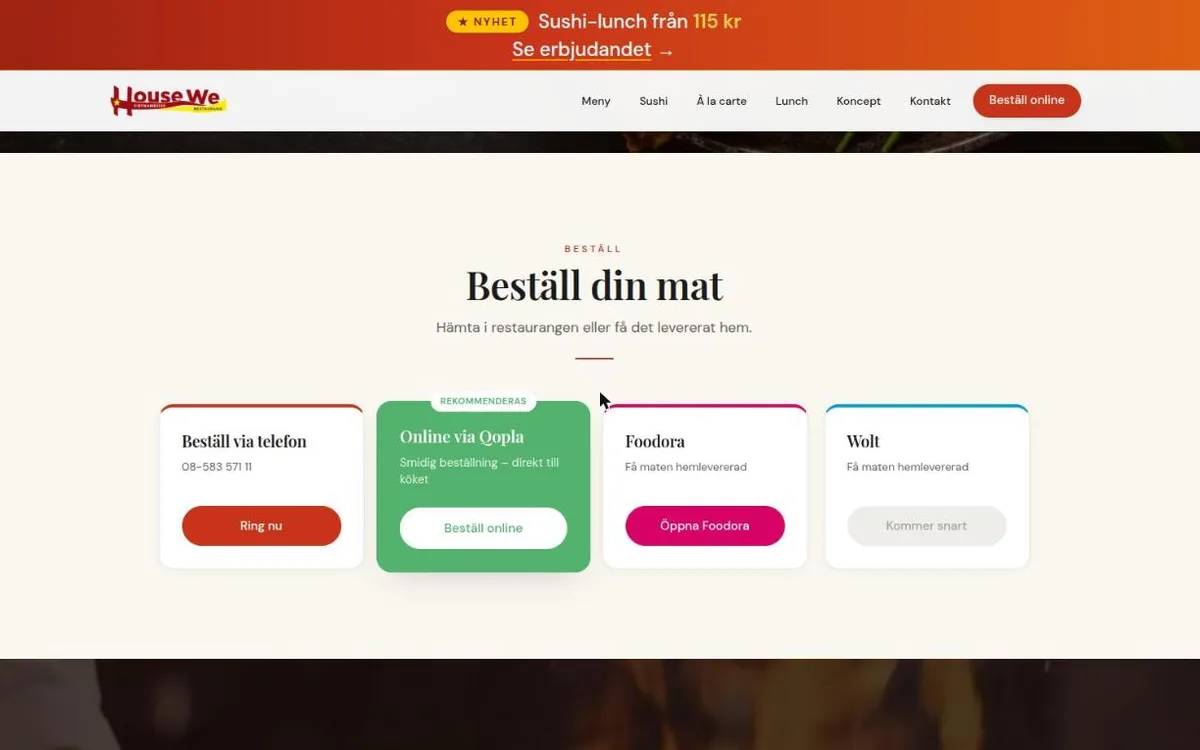 Tre beställningskanaler i samma vy